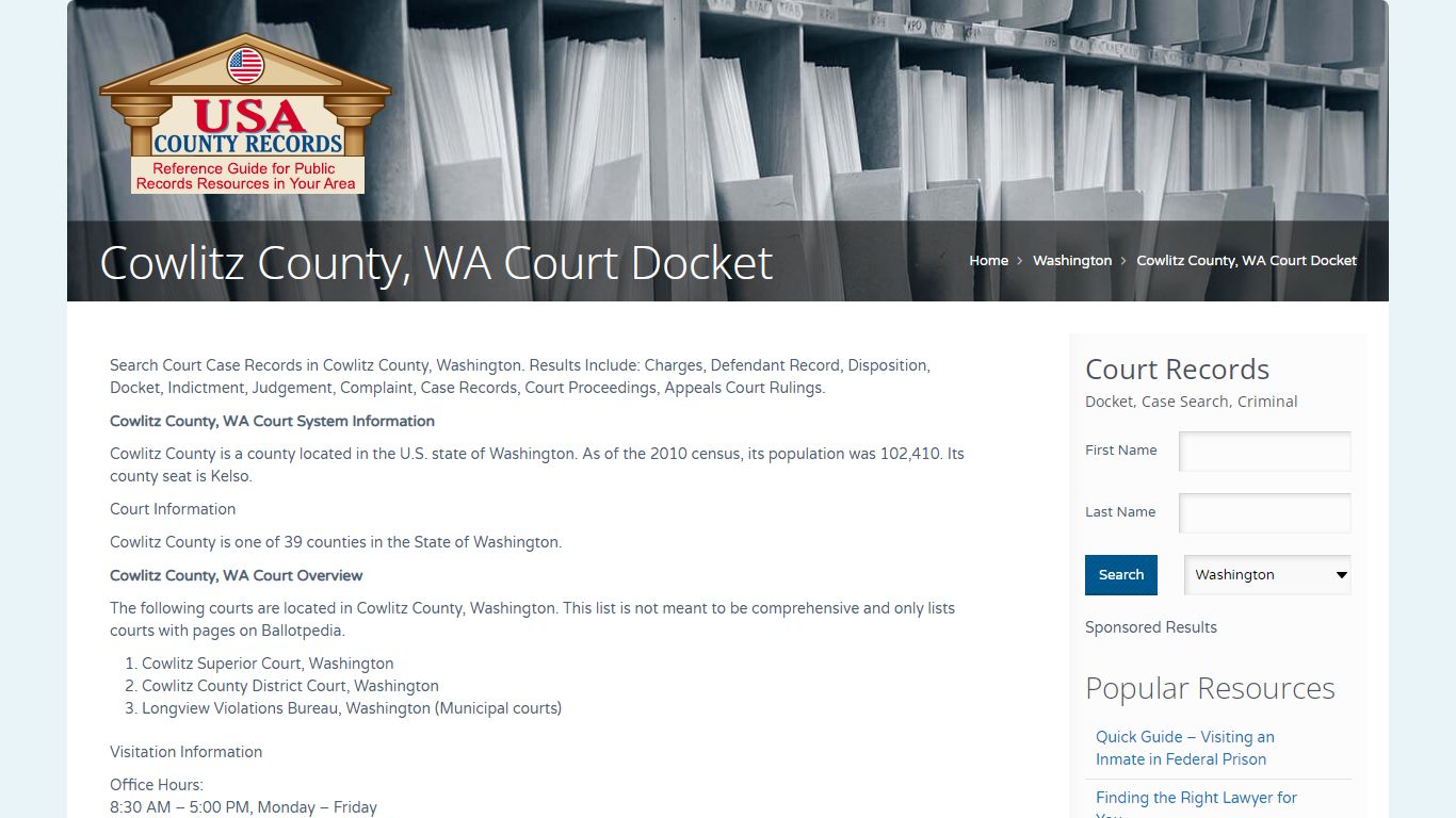 Cowlitz County, WA Court Docket | Name Search